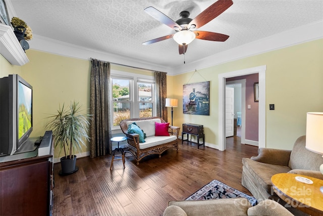 262 8th Ave, Cramerton, NC 28032 - living area with ceiling fan, hardwood / wood-style floors, crown molding, and a textured ceiling