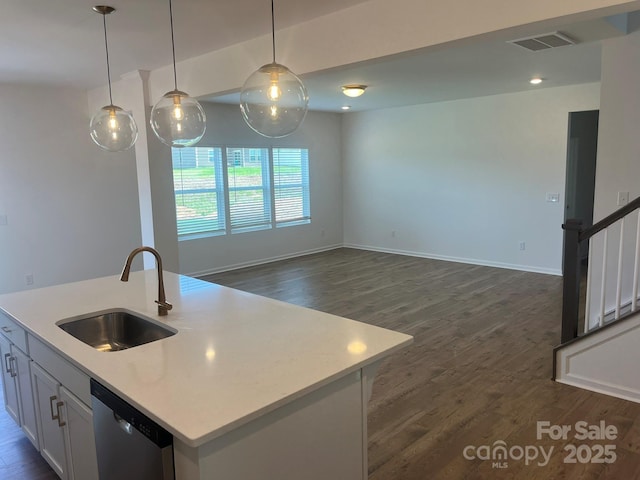 1005 Lorrie Ln Unit 84, Albemarle, NC 28001 - kitchen with dark wood finished floors, light countertops, stainless steel dishwasher, and pendant lighting