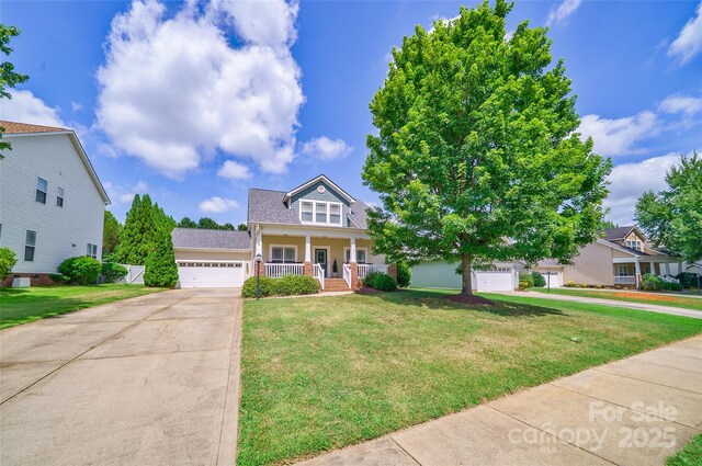 8509 Castle Cliff Dr, Matthews, NC 28105 - view of front of home with a porch, a garage, a front yard, and driveway