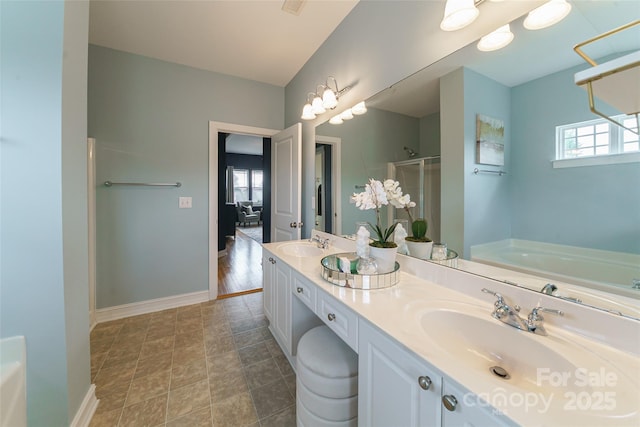 8509 Castle Cliff Dr, Matthews, NC 28105 - full bath featuring a stall shower, a garden tub, and double vanity