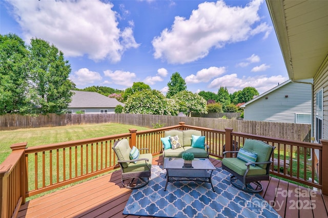 8509 Castle Cliff Dr, Matthews, NC 28105 - wooden terrace featuring an outdoor hangout area and a fenced backyard