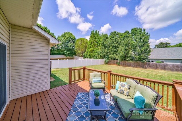 8509 Castle Cliff Dr, Matthews, NC 28105 - wooden terrace with outdoor lounge area and a fenced backyard