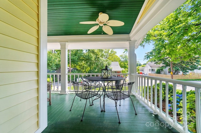 22 Poplar St, Belmont, NC 28012 - wooden deck featuring ceiling fan and outdoor dining space