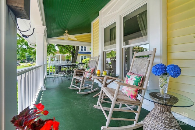22 Poplar St, Belmont, NC 28012 - wooden porch featuring a ceiling fan