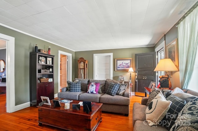 22 Poplar St, Belmont, NC 28012 - living room featuring ornamental molding and wood finished floors