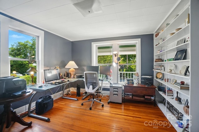 22 Poplar St, Belmont, NC 28012 - home office featuring hardwood / wood-style floors and ornamental molding