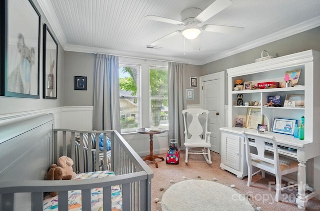 22 Poplar St, Belmont, NC 28012 - bedroom with carpet flooring, crown molding, and ceiling fan
