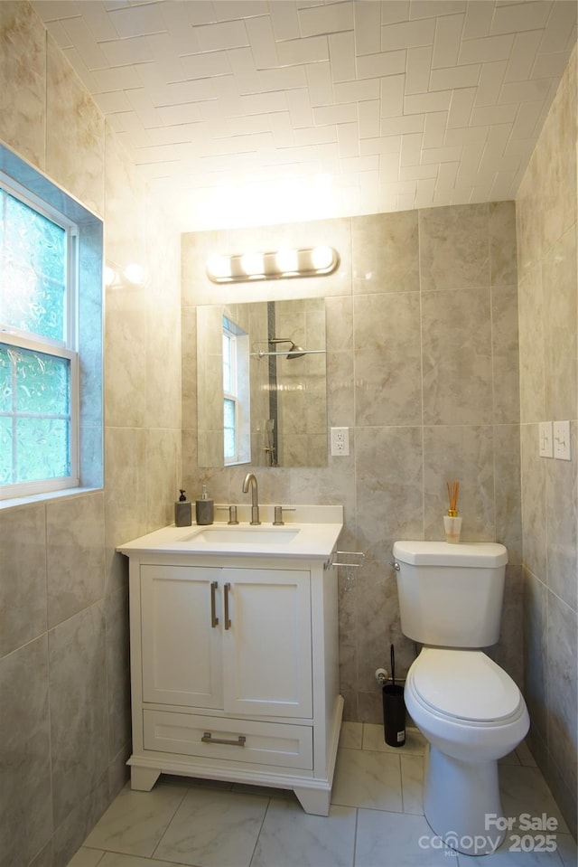3974 Pleasant Plains Rd, Matthews, NC 28104 - bathroom with tile walls, vanity, and a shower