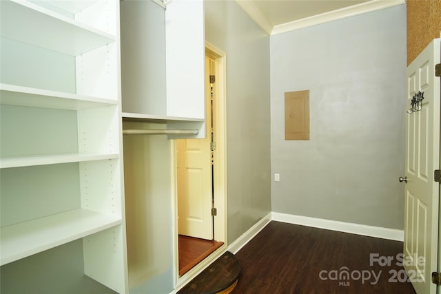 3974 Pleasant Plains Rd, Matthews, NC 28104 - walk in closet featuring dark wood finished floors and electric panel