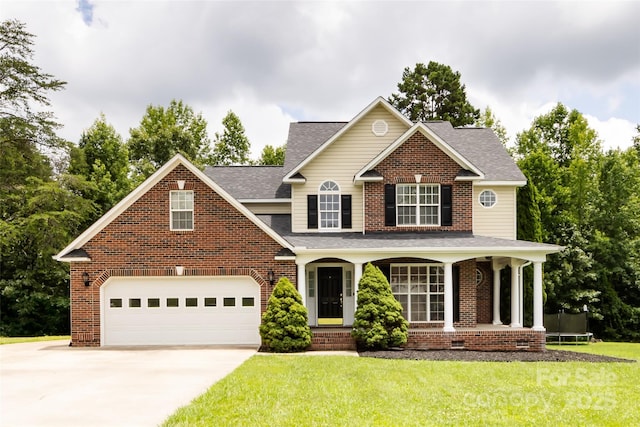 1309 Stonewyck Dr, Salisbury, NC 28146 - traditional-style house featuring driveway, a shingled roof, a front yard, and brick siding