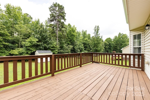 1309 Stonewyck Dr, Salisbury, NC 28146 - wooden terrace with a yard and a storage shed