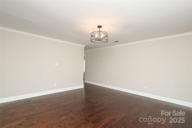 4350 Old Saybrook Ct, Charlotte, NC 28211 - spare room featuring a chandelier, dark wood-style flooring, and crown molding