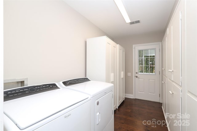 4350 Old Saybrook Ct, Charlotte, NC 28211 - laundry area with washing machine and dryer, dark wood finished floors, and cabinet space
