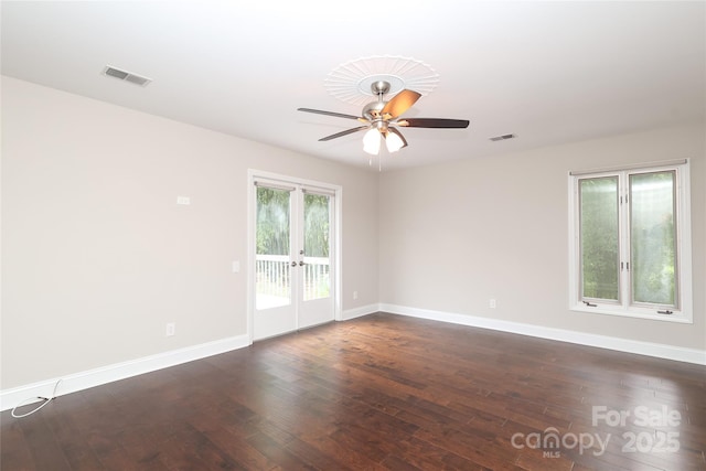 4350 Old Saybrook Ct, Charlotte, NC 28211 - spare room featuring dark wood finished floors, ceiling fan, and french doors
