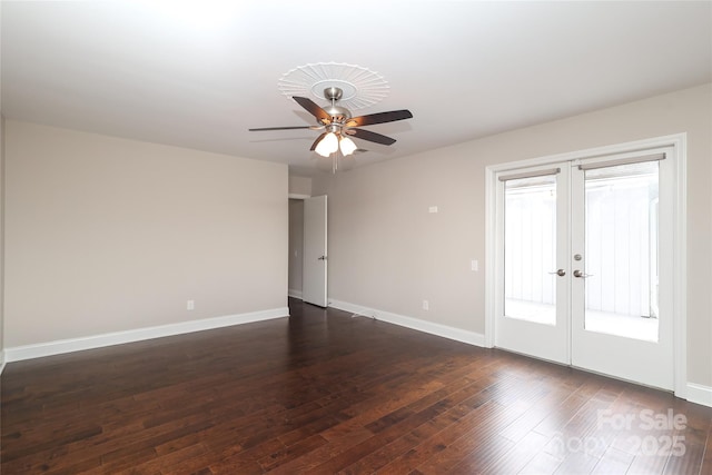 4350 Old Saybrook Ct, Charlotte, NC 28211 - empty room with french doors, dark wood-style flooring, and a ceiling fan
