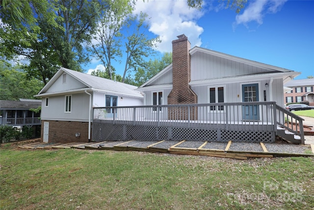 4350 Old Saybrook Ct, Charlotte, NC 28211 - back of property with a yard, a deck, a chimney, and french doors