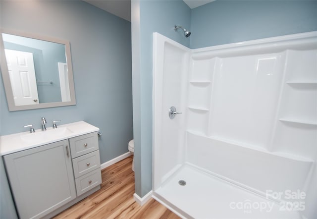 113 Oakleaf Dr, Landrum, SC 29356 - bathroom with a stall shower, vanity, and wood finished floors