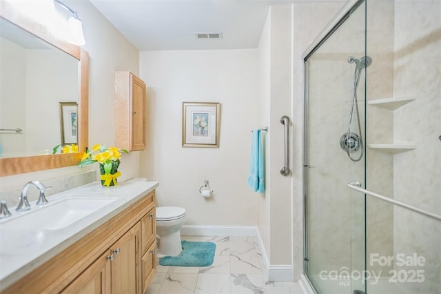 211 Abee St, Morganton, NC 28655 - full bath featuring marble finish flooring, vanity, and a stall shower