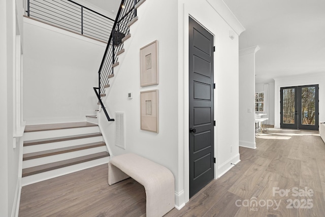 3830 Mill Run, Terrell, NC 28682 - stairway with french doors and wood finished floors