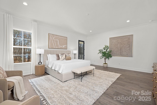 3830 Mill Run, Terrell, NC 28682 - bedroom featuring dark wood-style flooring, ornamental molding, and recessed lighting
