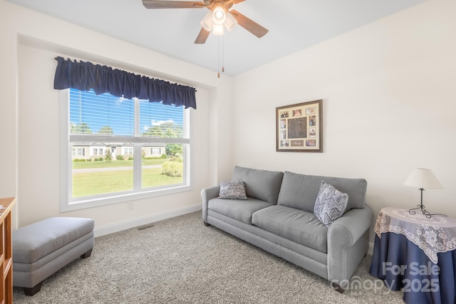 240 Red Cedar Rd, Mooresville, NC 28115 - carpeted living room featuring baseboards and ceiling fan