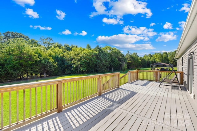 240 Red Cedar Rd, Mooresville, NC 28115 - wooden deck featuring a lawn and a gazebo