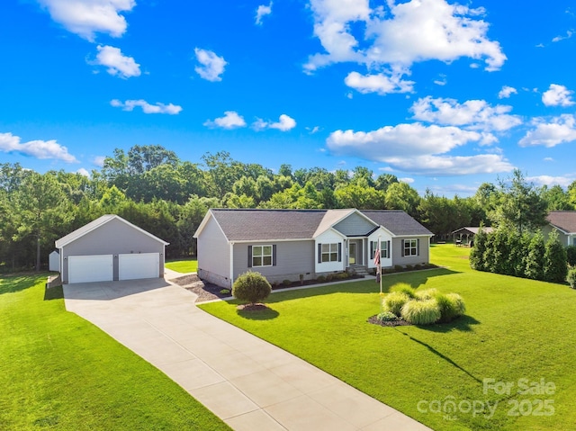 240 Red Cedar Rd, Mooresville, NC 28115 - single story home featuring a garage, an outdoor structure, crawl space, a front yard, and a shingled roof