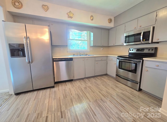 717 2nd St SW, Conover, NC 28613 - kitchen featuring stainless steel appliances, light countertops, light wood finished floors, and gray cabinets