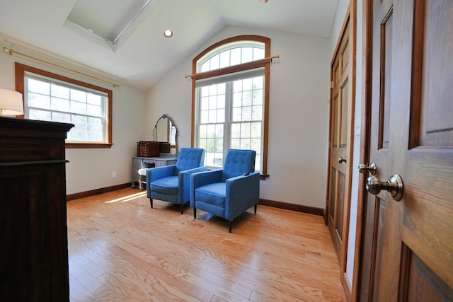 428 Main St, Orono, ME 04473 - living area with light wood-style flooring, healthy amount of natural light, vaulted ceiling, baseboards, and recessed lighting