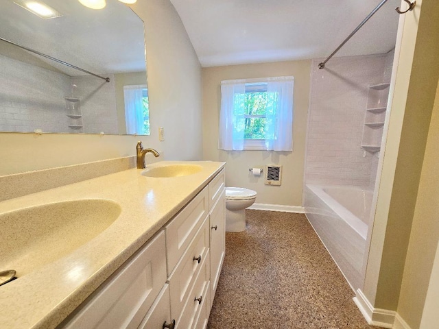 40 Willow Grove Rd, Brunswick, ME 04011 - full bath with  shower combination, double vanity, heating unit, and speckled floor