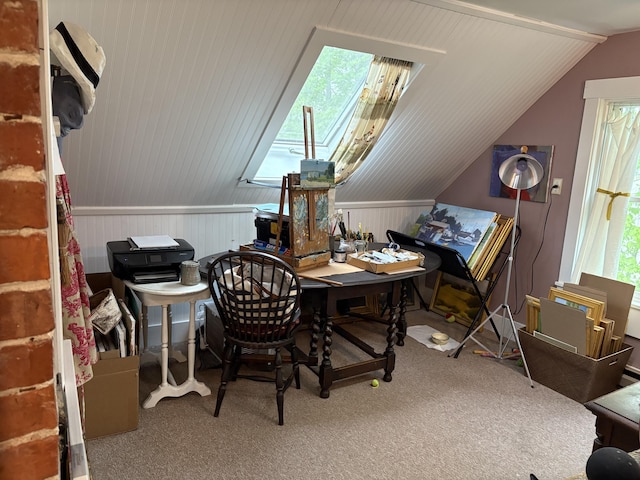 24 Glidden St, Waldoboro, ME 04572 - carpeted office space featuring vaulted ceiling, plenty of natural light, and wainscoting