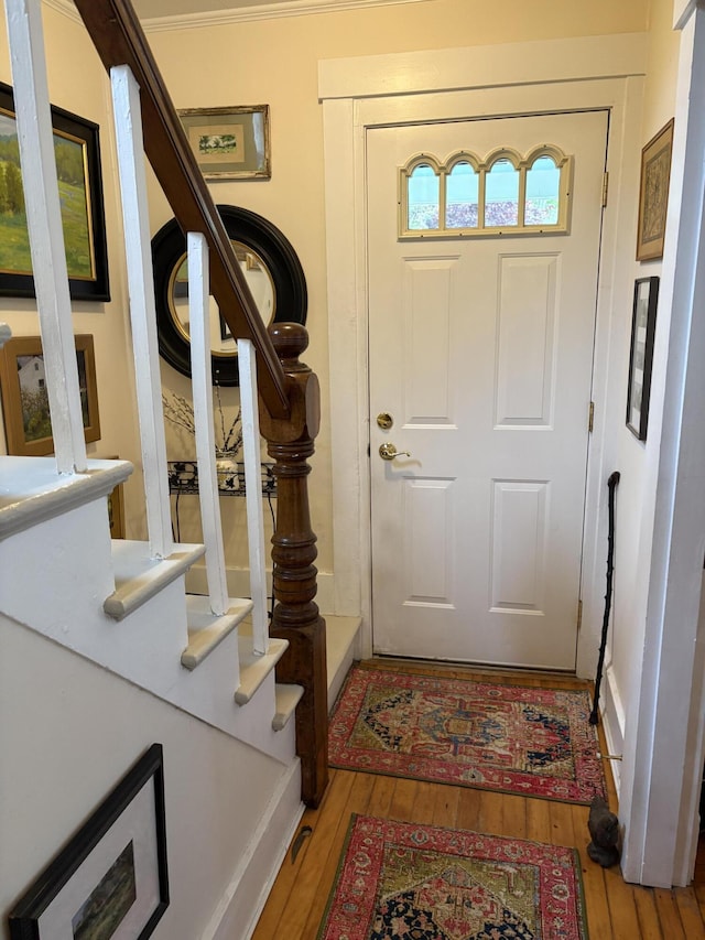 24 Glidden St, Waldoboro, ME 04572 - entrance foyer featuring hardwood / wood-style flooring and stairs