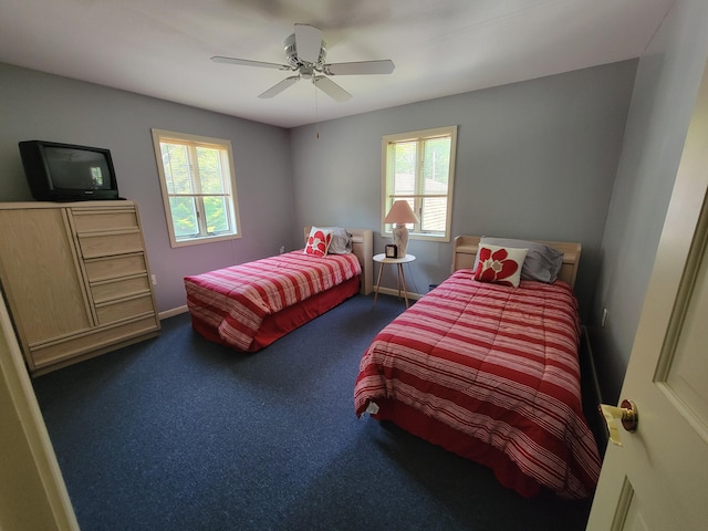 bedroom with multiple windows and ceiling fan