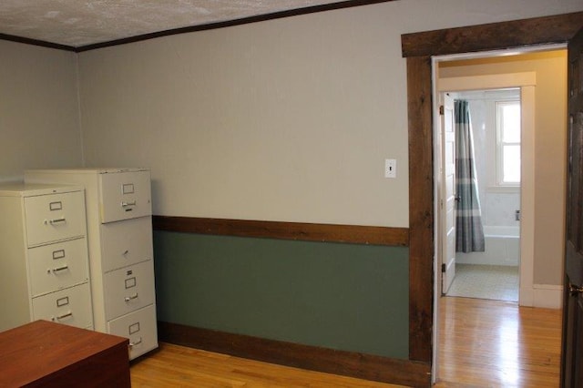 interior space featuring a textured ceiling and light wood-type flooring