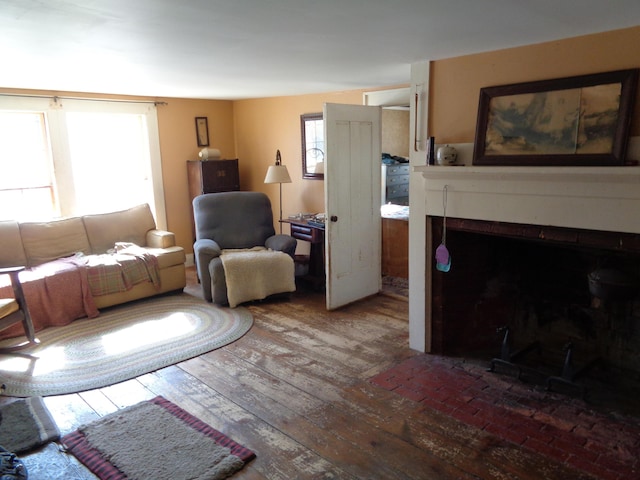 living room featuring a fireplace and hardwood / wood-style flooring