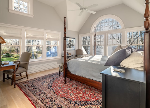 29 Summerhaven Ln, Boothbay, ME 04544 - bedroom featuring lofted ceiling, light wood-style floors, and a ceiling fan