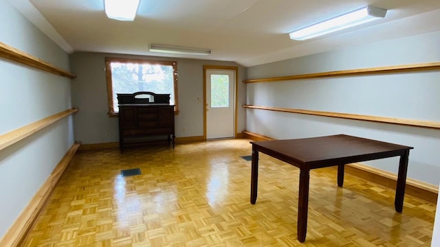 interior space with light parquet flooring