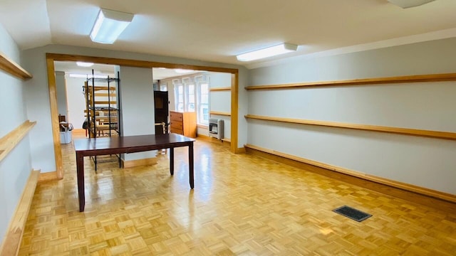 interior space featuring light parquet floors