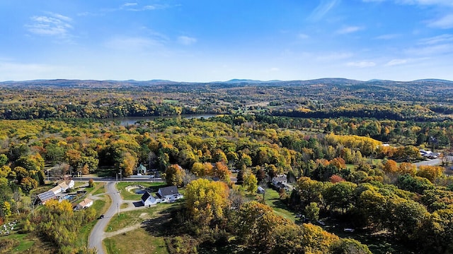 bird's eye view with a water and mountain view