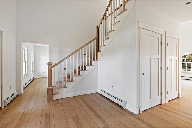 LOT1 Honey Hill Ests W, Hampden, ME 04444 - stairway featuring a baseboard radiator, wood finished floors, and a baseboard heating unit