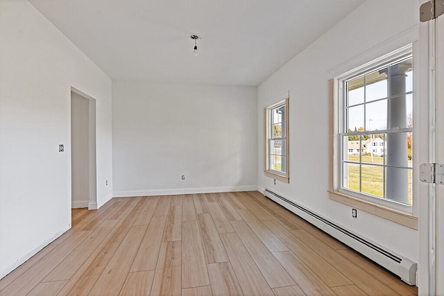 spare room featuring light hardwood / wood-style flooring and a baseboard radiator