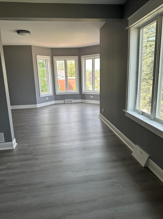 unfurnished room with dark wood-type flooring