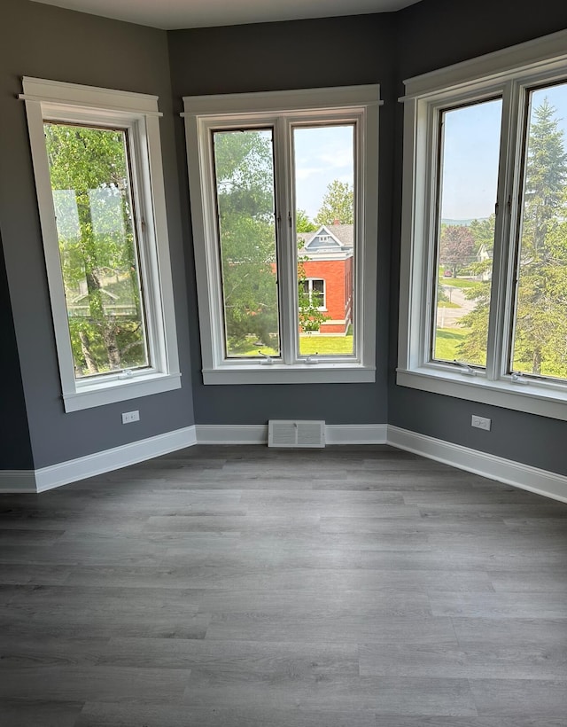 unfurnished room featuring dark hardwood / wood-style flooring and a healthy amount of sunlight