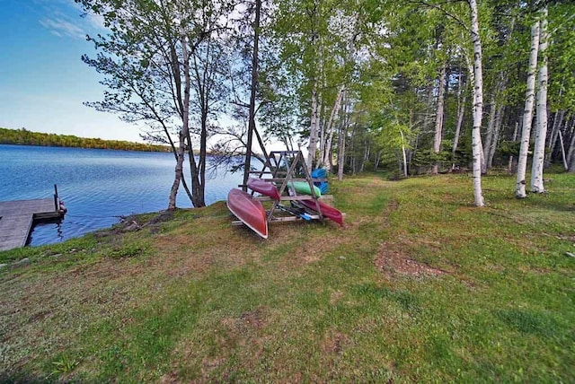 exterior space with a water view and a boat dock