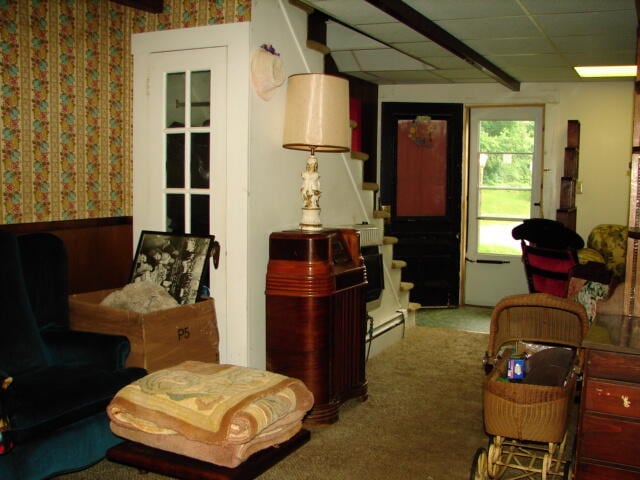 sitting room featuring carpet