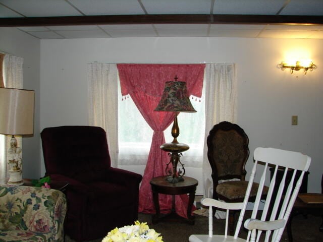 living area with a paneled ceiling