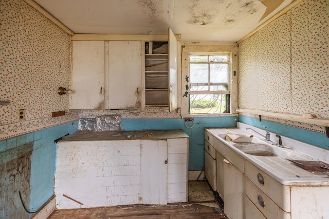 bathroom with ornamental molding and sink