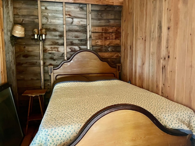 bedroom with rustic walls