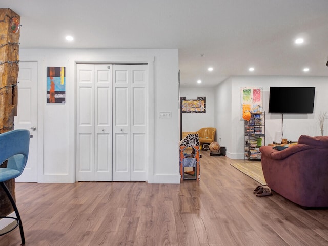 interior space with light hardwood / wood-style floors