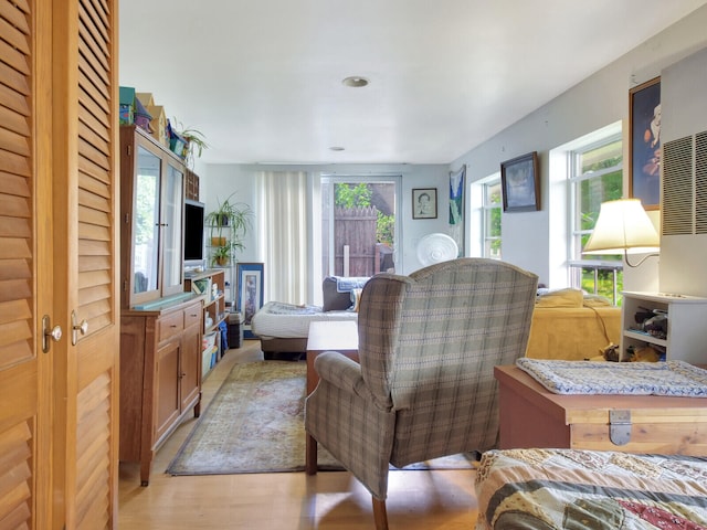 living room with light hardwood / wood-style flooring